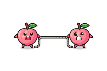cute peach character is playing tug of war game