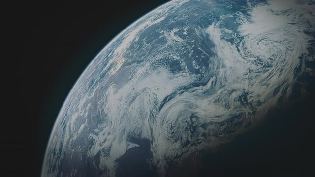 Flying above earth in space. Photorealistic cinematic footage.
