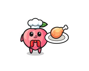 Obraz premium peach fried chicken chef cartoon character