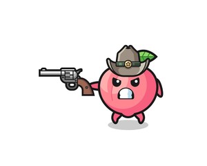 the peach cowboy shooting with a gun