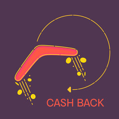 Cash back reward concept. Turning back boomerang with gold dollar coins in the sky. Money rebate design template in cartoon style. Vector illustration. Perfect for credit card companies. - obrazy, fototapety, plakaty