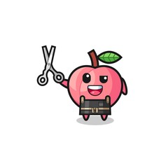 peach character as barbershop mascot