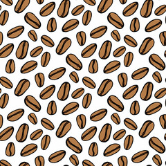 Seamless pattern with coffee beans on white background. Vector image.