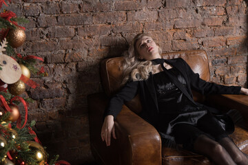 Noir film. Sexual woman being strangled in a vintage interior