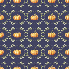 Autumn seamless pattern. Orange Pumpkin. Fall seamless background