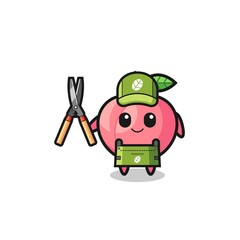 cute peach as gardener mascot