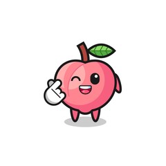 peach character doing Korean finger heart
