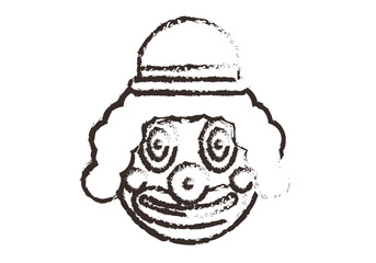 Icono negro de payaso en fondo blanco.