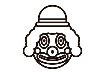 Icono negro de payaso en fondo blanco.