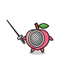 peach earth cartoon as fencer mascot