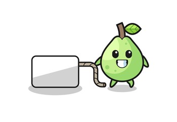 guava cartoon is pulling a banner