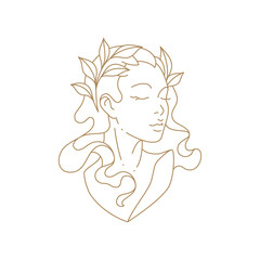 Adorable medieval lady bust monochrome line art simple icon vector illustration - obrazy, fototapety, plakaty