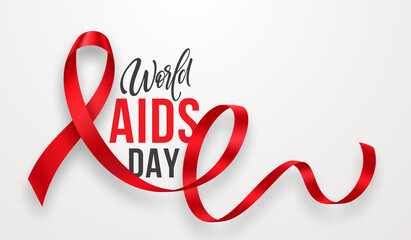December 1 is World AIDS Day. A realistic red ribbon against AIDS. Hiv Prevention Month. Vector illustration