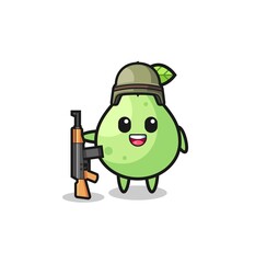 cute guava mascot as a soldier