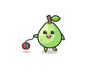 cartoon of cute guava playing a yoyo