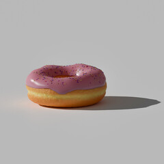 3D glazed donut. Sweet donut with pink glaze.