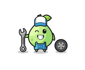 the guava character as a mechanic mascot