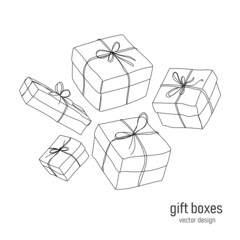set of gift boxes drawn in sketch art line style isolated on white background. Boxing day.Packaging.Vector illustration eps10
