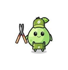 cute guava as gardener mascot