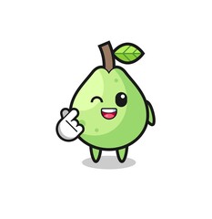 guava character doing Korean finger heart