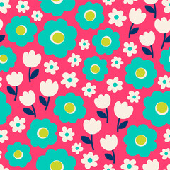 Fototapeta na wymiar Cute hand drawn floral seamless pattern background.