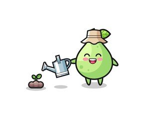 cute guava is watering plant seeds