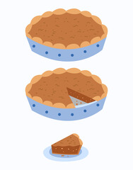 Sweet tasty pie. Whole pie and slice.  colored illustration