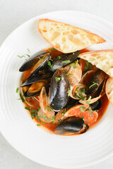pasta with seafood in the restaurant