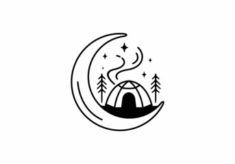 Line art illustration graphic of camping