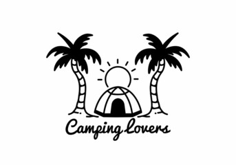 Naklejka premium Line art illustration graphic of camping