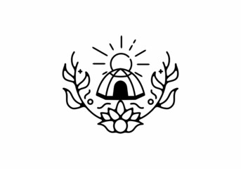 Line art illustration graphic of camping