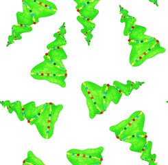 New Year (Christmas) tree. Seamless pattern. Watercolor