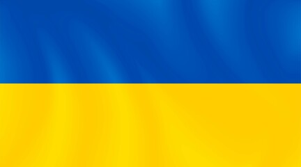National flag of Ukraine with imitation of light waves on the fabric. Vector stock illustration.