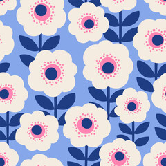 Cute hand drawn floral seamless pattern background.