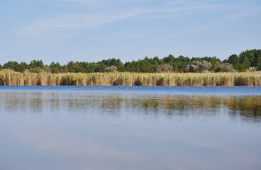 therapeutic lake with iodine and minerals in the middle of the wild steppe, Lake Blue,  Ukraine