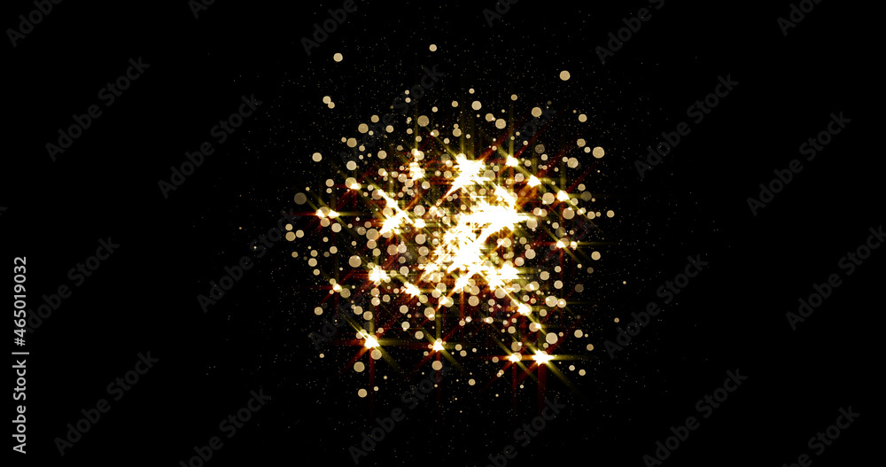 Aufkleber Glow gold burst or explosion of glitter light with stars shine on background. Magic golden sparkles effect, glowing dust particle with bokeh shiny flare