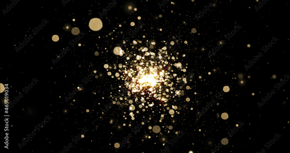Aufkleber gold particles sparkles and golden dust glowing explosion with glitter light sparks. bright magic ef