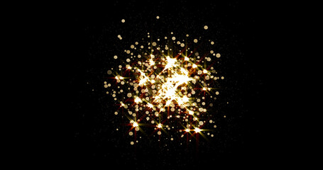 Glow gold burst or explosion of glitter light with stars shine on background. Magic golden sparkles...