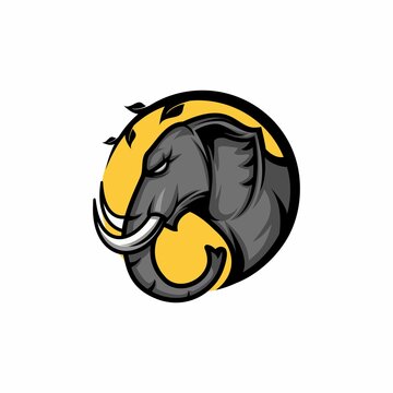 Angry Elephant Head circle concept logo