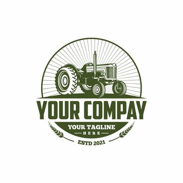 vintage tractor silhouette logo template