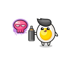 boiled egg cartoon make a graffiti with a spray paint