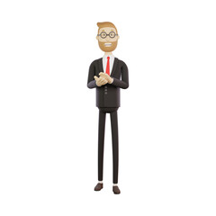 Businessman with glasses clapping, applause, good job, well done, isolated on a white background, 3d rendering
