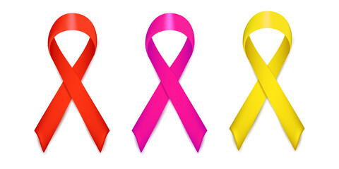 Set of Ribbons Red Pink Yellow on white Background. Vector