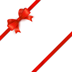Red Bow with Ribbon on white Background. Vector