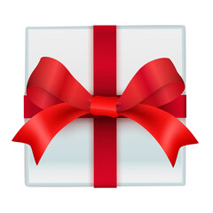 Xmas Giftbox with Red Bow on White Background. Vector