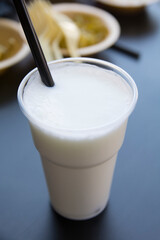 A glass of Ayran, a cold savory yogurt-based beverage, popular across Western Asia, Central Asia,...