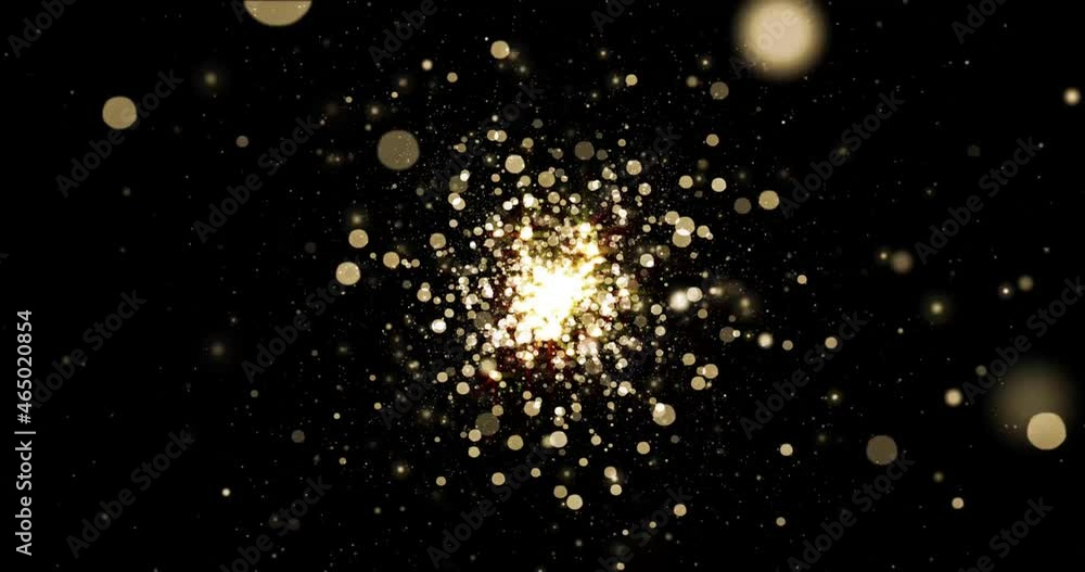 Poster glow gold burst or explosion of glitter light with stars shine on background. magic golden sparkles 