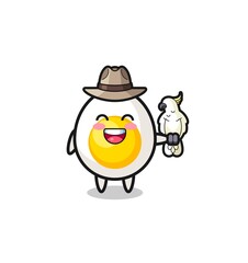 boiled egg zookeeper mascot with a parrot