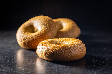 Baked bagel with sesame seeds.