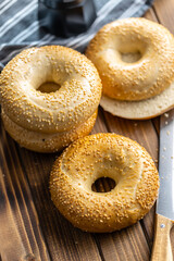 Baked bagel with sesame seeds.